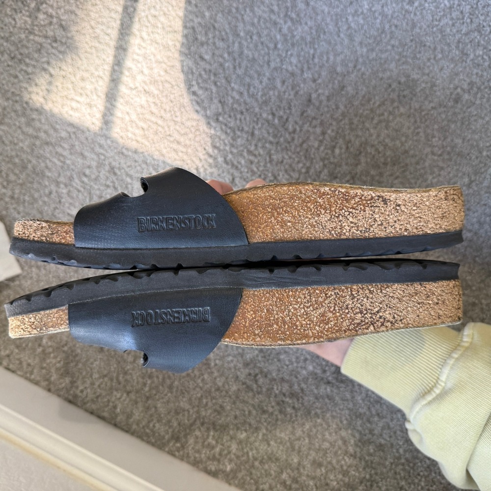 Birkenstock Ibiza Black Leather Double Strap‎ Cork Footbed Sandals 38 Comfy - Picture 9 of 10